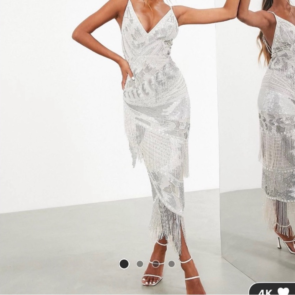 ASOS Silver Fringe Midi Dress